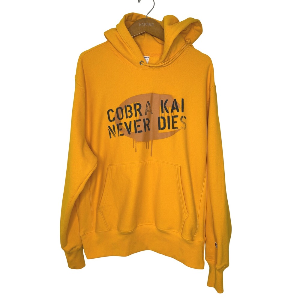Champion x Cobra Kai Never Dies Yellow Reverse Weave Hoodie Large‎
